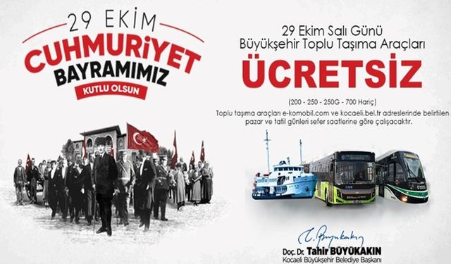 Büyükşehir’den 29 Ekim’de ücretsiz ulaşım