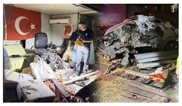 Direğe çarpan otomobilin motoru barakaya girdi