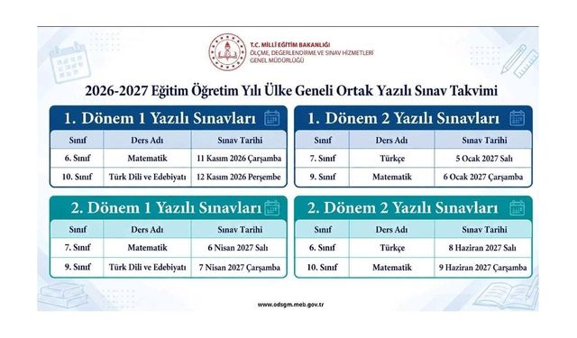 MEB, 2026-2027 Ortak Yazılı Sınav Takvimi İle Derslerini Açıkladı