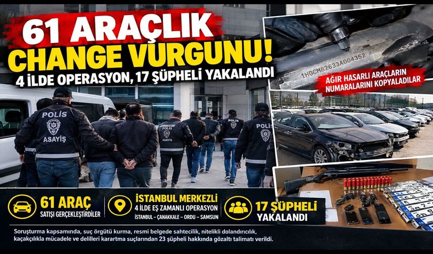 61 Araçlık Change Vurgunu! 4 İlde Operasyon, 17 Şüpheli Yakalandı